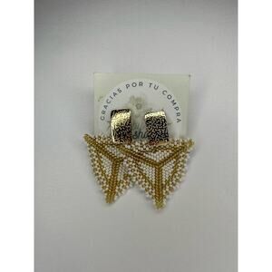 Handcrafted Beaded Gold and White Earrings